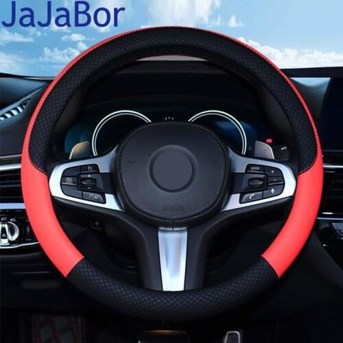 JaJaBor Car Steering Wheel Cover Leather Anti Slip Steering Covers Suit for 37-38cm Auto Steering Wheel Protective Decoration