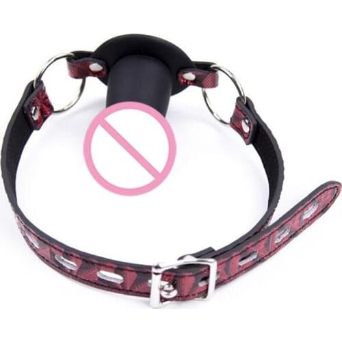 Penis Gag for Women Dildo Gag Adult Erotic Game Head Harness Open Mouth Gag Bondage Restraints Sex Product PU Leather Sex Toy