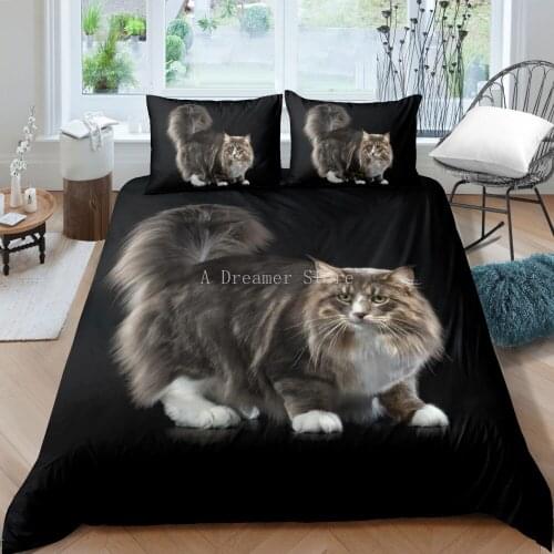 3D Bedding Sets Cute Cat Print Duvet Quilt Black Cover Set Funny Animal Comforter Bed Cover Pillowcase King Queen 240*220cm Size