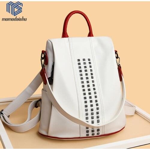Anti-Theft Leather Backpack Women Soft PU Leather Shoulder Bag Ladies Rivet Travel Backpack School Bags Girls Mochila A Dos Hot