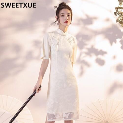 SWEETXUE Lace Cheongsam Girl Young Elegant Dress Elegant Butterfly Embroidery Tassel Fashion Chic Dresses Vestido Mujer