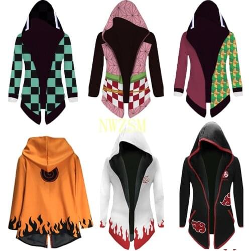 Naruto Cosplay Jacket Trench Robe Akatsuki Cloak Halloween Demon Slayer Kimetsu no Yaiba Costume Men Women Hooded Coat