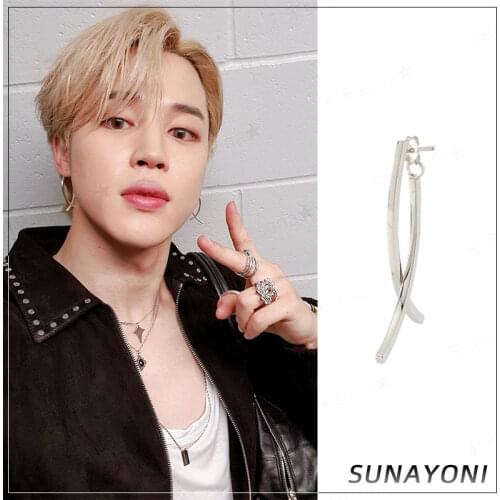 Metal Geometric Intersect Hollow Stud Earrings Trendy Retro Simple Silver Color Earrings for Women Girls Kpop Jewelry Jimin same