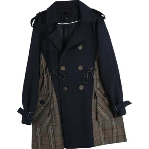 Fashion Stitching Contrast Color Waist Thin Windbreaker Women 2021 Spring Autumn Mid-length Casual Long Trench Coats 207a