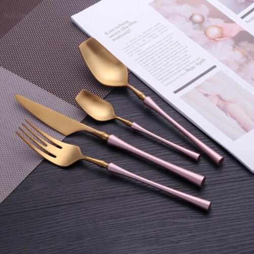 Spoon Fork Set Steel Cutlery Knives Pink Golden Kitchen Tableware Dinnerware Set Kitchen Portable Table Cutlery Set Spoons Fork