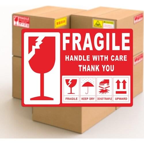100pcs Samgubo Red Stickers Fragile Warning Label Sticker Thank You Handle with Care for Transportation and Packaging Overweight