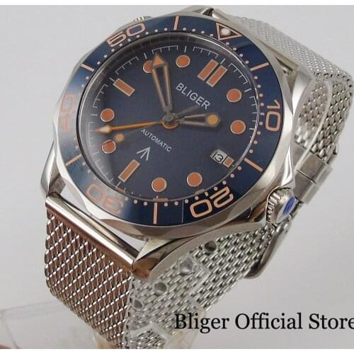 BLIGER Luxury Mechanical Automatic Wristwatch Men Watch GMT Date Function Mental Band Sapphire Glass Rotating Bezel