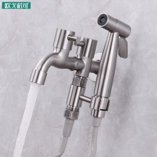 Wall mounted 304 stainless steel mop pool faucet 2 water outlet