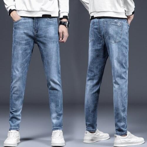 2021 New Spring Autumn Mens Cotton Jeans Men Stretch Casual Skinny Denim Jean Soft Vintage Blue Streetwear Brand Pant Trousers