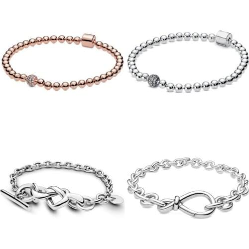 Original Knotted Heart Heart-embellished T-clasp Link Bracelet Fit Pandora Bangle 925 Sterling Silver Charm Jewelry