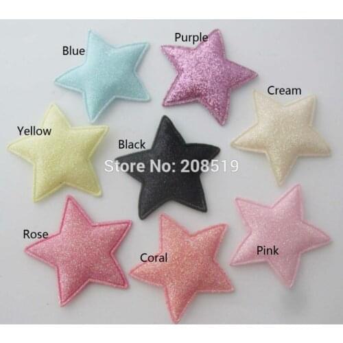 PANNGW Mix 80pcs Glitter Felt Fabric Appliques about 45mm Star Patches DIY Decorative Patch for hair jewelry