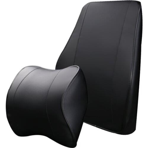 Memory Foam Car Headrest Pillow Waist Support Sets Back Cushion Adjustment Leather Embroidered Seat Neck Rest Lumbar Pillows