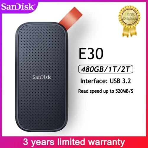 SanDisk USB3.2 Portable External SSD 1TB 480GB External Hard Drive E30 2T HD SSD Type-C Hard Drive Solid State Disk for Laptop