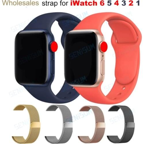 Wholesale Original Silicone Strap For Apple Watch Band 38mm 40mm 42mm 44mm Rubber Belt Milan Metal Band iWatch Series SE 6 5 4