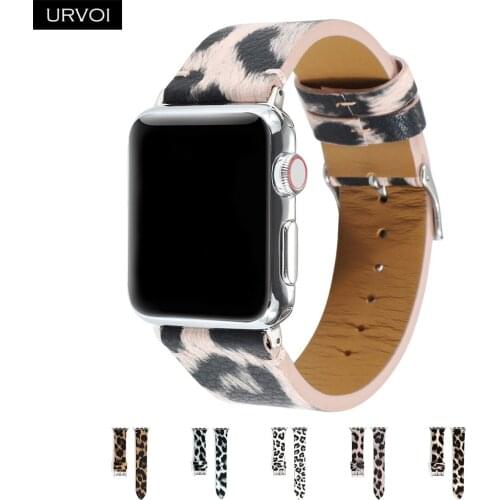 URVOI Band for Apple Watch series 6 5 4 3 2 1 SE PU leather with leopard printing strap for iWatch microfiber modern design