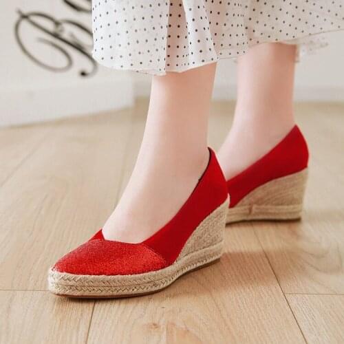 PXELENA Classic Women Slip On Pumps Knitting Wedge High Heel Platform Shoes Ladies Office Party Sequined Bling Shoes Female 2019