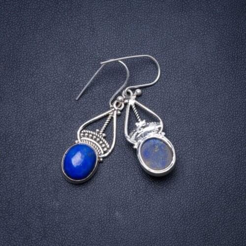 Natural Lapis Lazuli Handmade Unique 925 Sterling Silver Earrings 1.5" Y0924