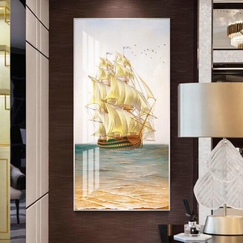 Inspirational sailing boat Wall pictures Crystal Porcelain Painting Diamond inlay Painting Home Living room Decorative Artistic