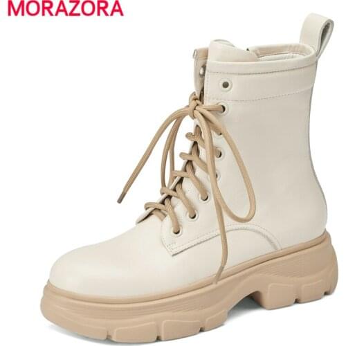 MORAZORA New Genuine Leather Women Boots Lace Up Platform Shoes Zip Autumn Winter Ankle Boots For Women Laides Shoes
