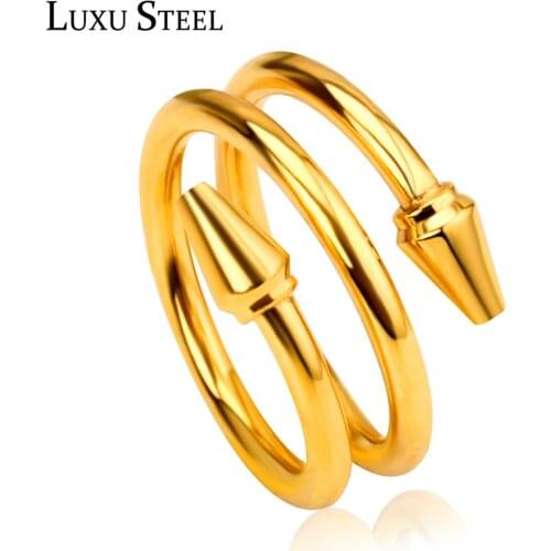 LUXUSTEEL Women Rings anillos Gold Color Stainless Steel Nail Finger Rings Accessories Party Wholesale Wedding