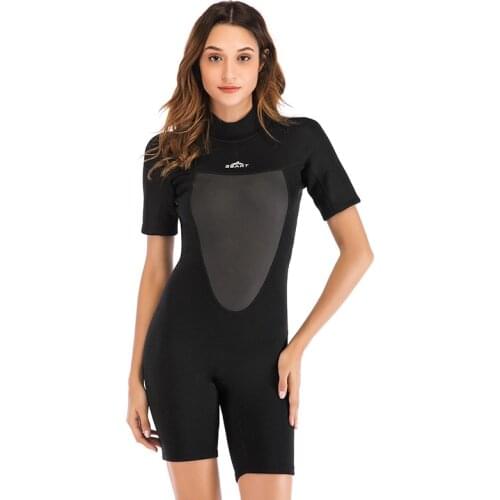 Womens 2mm Shorty Wetsuit Premium Neoprene Back Zip Short Sleeve Scuba Diving Wetsuit Snorkeling Surfing Spring Winter Swimsuit