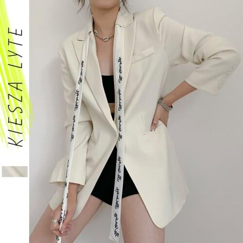 French vintage white blazer for women 2020 new autumn winter letters tie ribbon suit jacket office lady outwear fashion coat