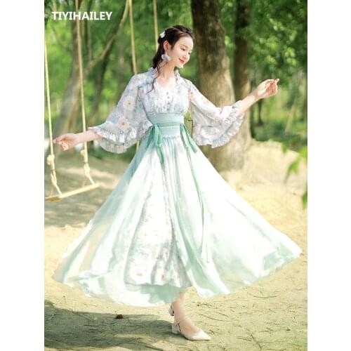 TIYIHAILEY Free Shipping Bandage New Long Maxi Summer Women Beach Boshow S-L Ruffles Chinese Style Flare Sleeve V-neck Dresses