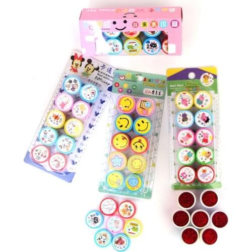 10pcs/set Cute Animal Smile Cartoon Reviews Encouraging Students Childrens Seal Reward Kids Children Circular Stamps Toys