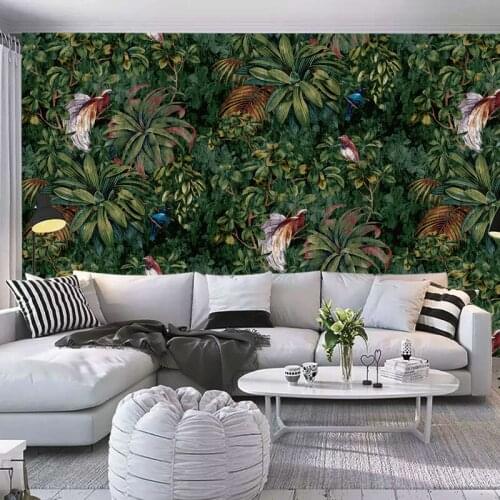 3D medieval tropical rainforest mural Southeast Asia animal and plant restaurant green background wall childrens room wallpaper
