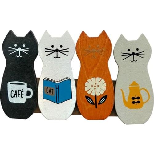 4pcs/set Cute Cartoon Cat Wooden Clips Mini Binder Clips Kawaii Photo Tickets Holder Cartoon Paper Clip Home Decor