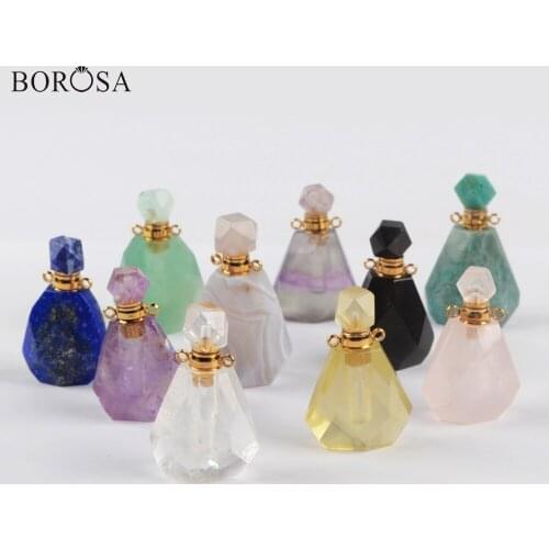 BOROSA 4PCS Perfume Bottle Essential Oil Perfume Diffuser Natural Stone Quartz Connectors Gems Pendant for Necklace DIY WX1170