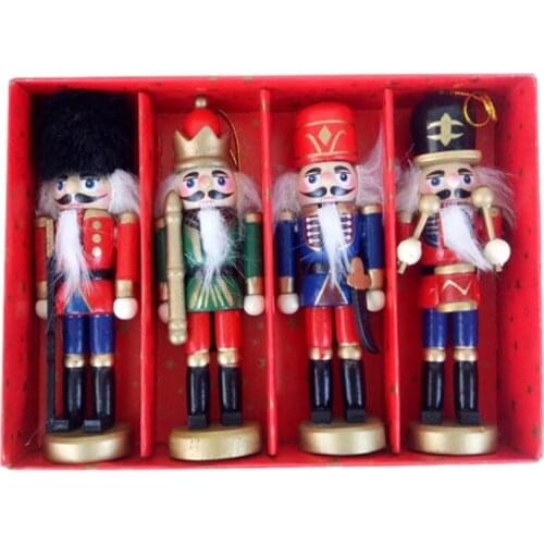 4pcs Wooden Nutcracker Puppet Walnuts Soldier Doll Pendant Christmas Decorations