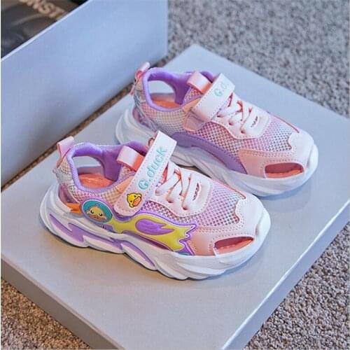 Duckling kids' shoes 2021 summer new Velcro boys' and girls' soft bottom anti slip light open toe casual sports shoes