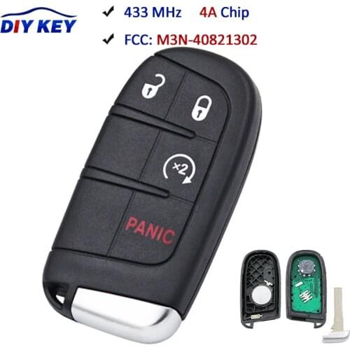 DIYKEY 4 Button Remote Smart Car Key 433MHz PCF7953M / 4A Chip FCC ID: M3N-40821302 for Jeep Compass 2017 - 2020 P/N: 68250337AB
