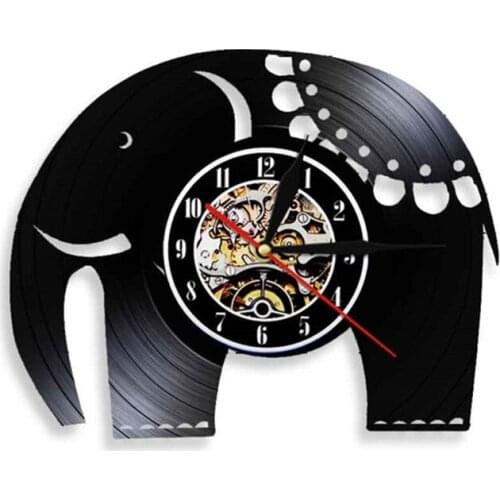 Home Decor Indian Elephant Cartoon Wall Clock Vintage Safari Animal Vinyl Record Wall Clock Kid Room Nursery Wall Art Decor