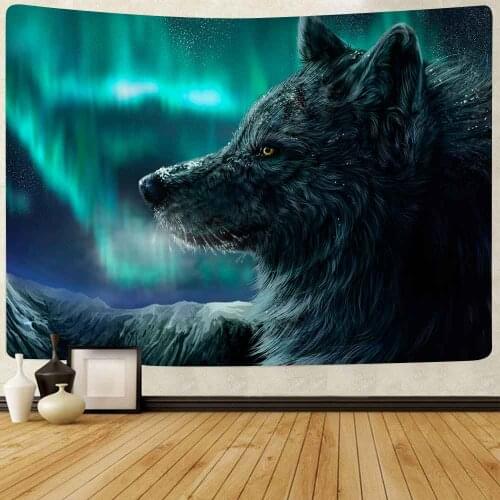 Simsant Animal Wolf Tapestry Aurora Borealis Mountain Art Wall Hanging Tapestries for Living Room Home Blanket Dorm Decor