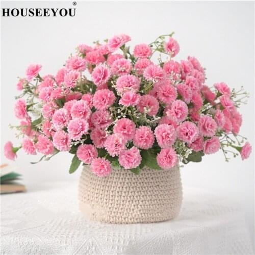 Pink Artificial Flowers Bridal Bouquet In Vase on Wedding Table Autumn Decoration Silk Rose Carnation Fake Plant