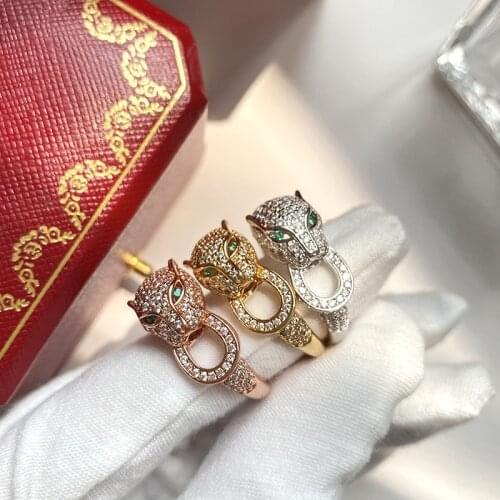 Hot Brand Classic Animal Style Lifelike Leopard Ring Exquisite Pave AAA+ Zircon Diamond Knuckle Ring For Women