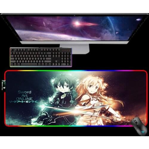 Sword Art Online RGB XXL Mause Pad 90X30CM Anime Non-slip Mousepad Gamer Desk Mat Keyboards Computer Mouse Pad Deskmat Play Mat