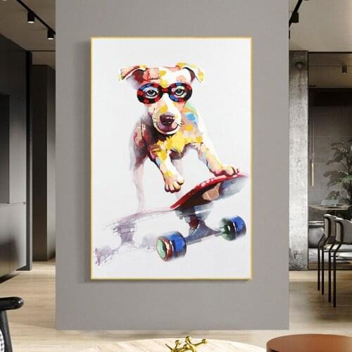 Colorful Graffiti Art Skateboard Dog Canvas Painted Animal Posts and Photo Wall As Art Deco Photos for Living Room Home
