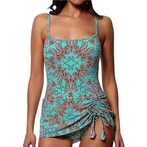 Retro Print Tankini Set Women Two Piece Swimsuit Drawstring Swimwear Vintage Bathing Suit Beachwear Women Plus Size Swimwear