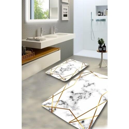Framed Marble Pattern Washable 2-Piece Bathroom Mat Mat Toilet Seat Set