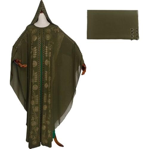 Abaya Dubai Muslim Fashion Dress Diamond American Clothing Pearl Chiffon Dresses Arabic Robe V-neck Flared sleeves Caftan