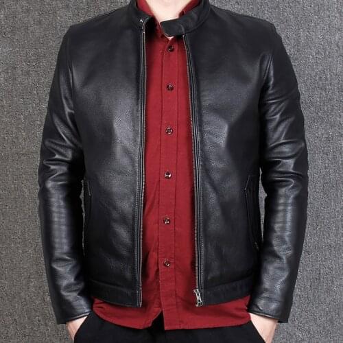 Mens Cow Leather Sheepskin Leather Jacket Coat Black Name Brand North Wind Male Genuine Leather Coat Oversized 5XL Overcoat A925