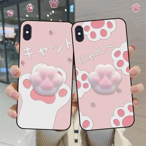 Squishy Toy Phone Case For iPhone 12 Mini 11 Pro XS MAX XR Finger Pinch Cute Cat Silicone Cover For iPhone X 7 8 6S Plus SE 2020