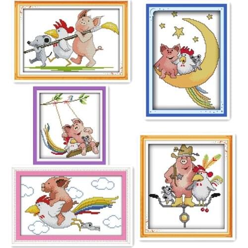 Cartoon Animal Small Cross Stitch Kit Little Mouse Chick Piglet Beginner Simple DIY Hand Embroidery Decoration Decoration
