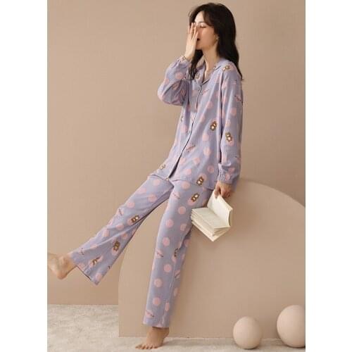 2021 New Women Pajamas Set Cotton Sleepwear Winter Long Sleeve Pijamas Lingerie Nightwear Pyjamas Pjs Suit Plus Size
