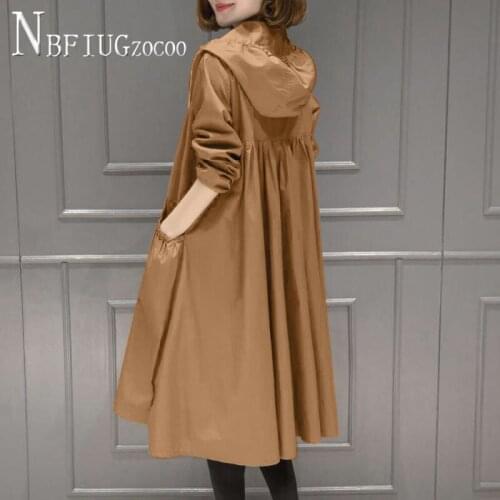 2020 Spring New Korean Hooded Women Trench Long Style Plus Size Female Coat