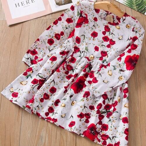 Girls New Dress Spring and Autumn Baby Girls Clothing Rose Pattern Longsleeve Party Dresses Princess Dress Tutu Dress