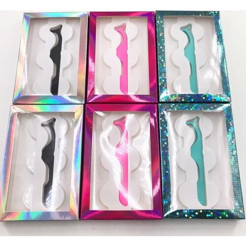 Wholesale 3 Pairs Eyelash Case with tray Bulk Mink Eyelashes Colorful tweezers Custom Box Packaging Empty Mink Lash